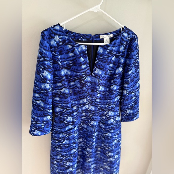 Oscar de la Renta Feathered Silk A-Line Dress - Royal Blue - Size 6 - Picture 11 of 14